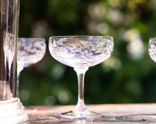 A Set of Four Crystal Cocktail Glasses with Fern Design