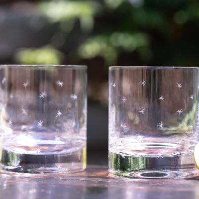 A Pair of Crystal Whisky Glasses with Stars Design