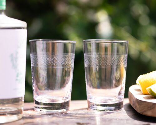 A Set Of Six Crystal Tumblers with Bands Design