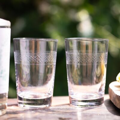 A Set Of Six Crystal Tumblers with Bands Design