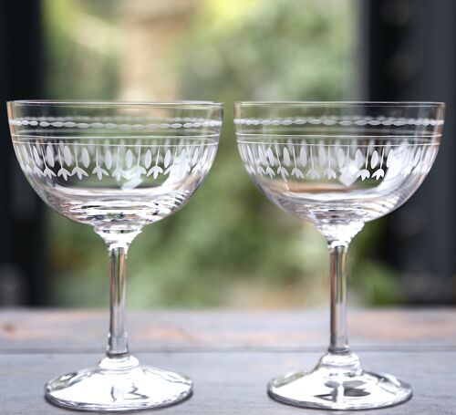 A Pair of Crystal Champagne Saucers All Designs - Ovals