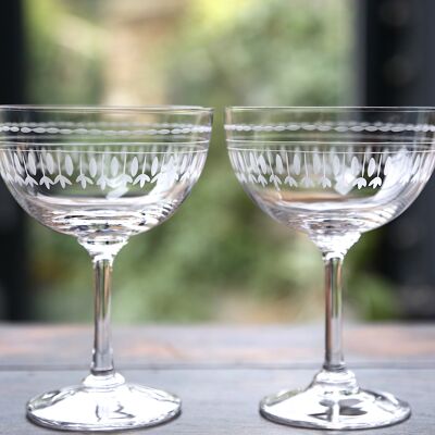 A Pair of Crystal Champagne Saucers All Designs - Ovals