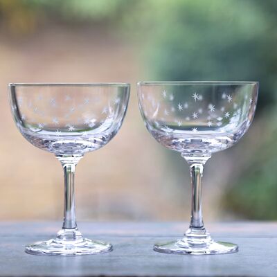 A Pair of Crystal Champagne Saucers All Designs - Stars