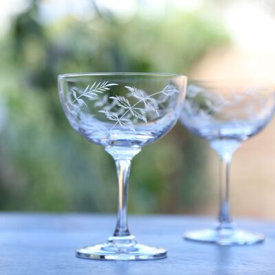 A Pair of Crystal Champagne Saucers All Designs - Fern
