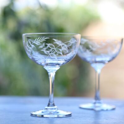 A Pair of Crystal Champagne Saucers All Designs - Fern
