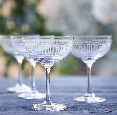 A Pair of Crystal Champagne Saucers All Designs - Greek Key