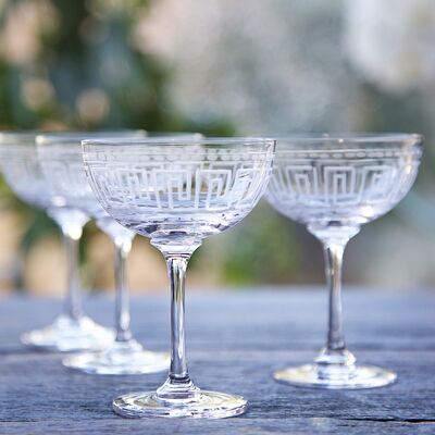 A Pair of Crystal Champagne Saucers All Designs - Greek Key
