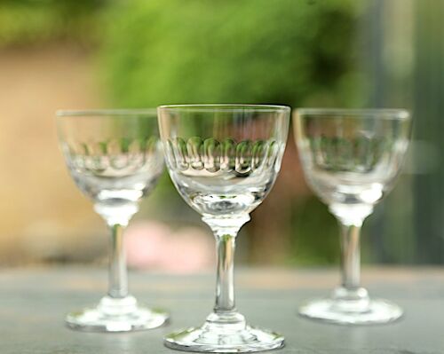 A Set Of Six Crystal Liqueur Glasses with Lens Design