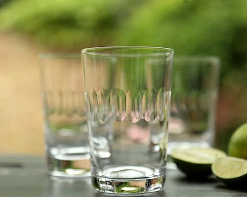 A Set Of Six Crystal Tumblers with Lens Design