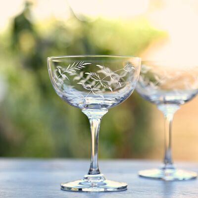 A Set of Six Crystal Champagne Saucers with Fern Design