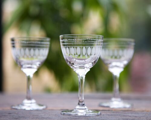 A Set Of Six Crystal Liqueur Glasses with Ovals Design