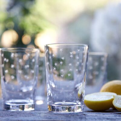 A Set Of Six Crystal Tumblers with Stars Design