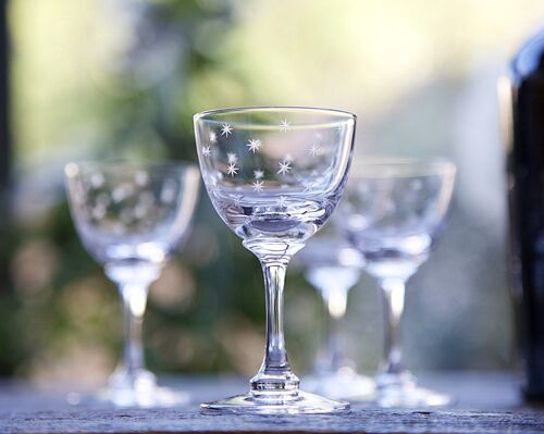 A Set Of Six Crystal Liqueur Glasses with Stars Design