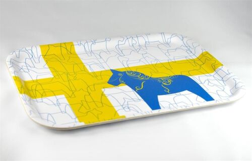 Mellow Design Tablett 27 x 20 cm Dala Pferde Design, weiß/blau-gelb
