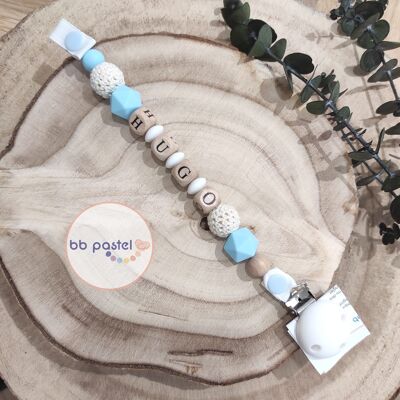 PACIFIER ATTACHMENT blue and cream