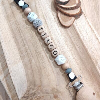 Marbled gray pacifier clip