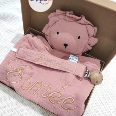 Coffret lion rose + attache tétine