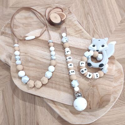 COFFRET TRIO collier allaitement blanc marbré