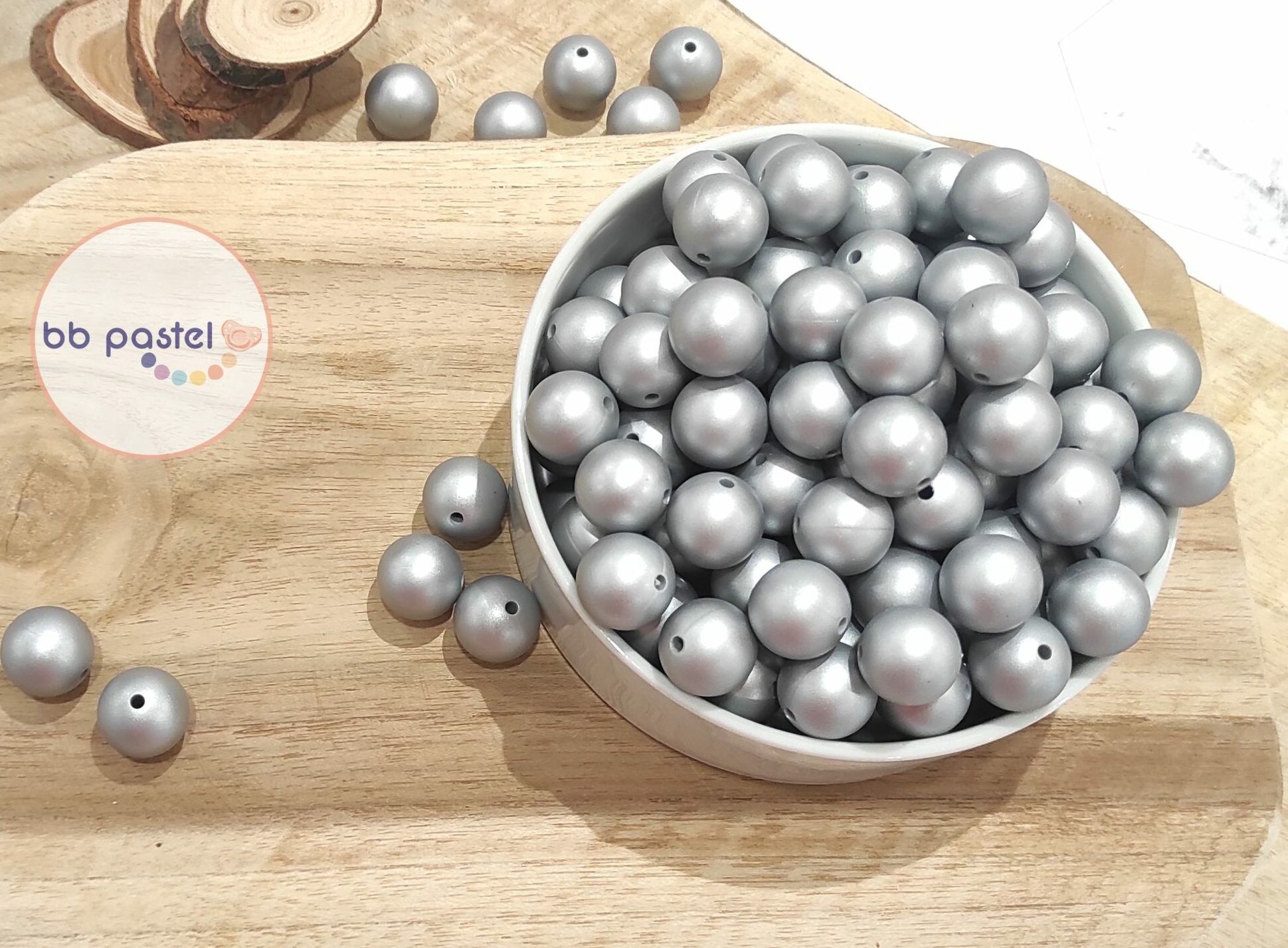 Lotto di 10 perline in argento 15mm