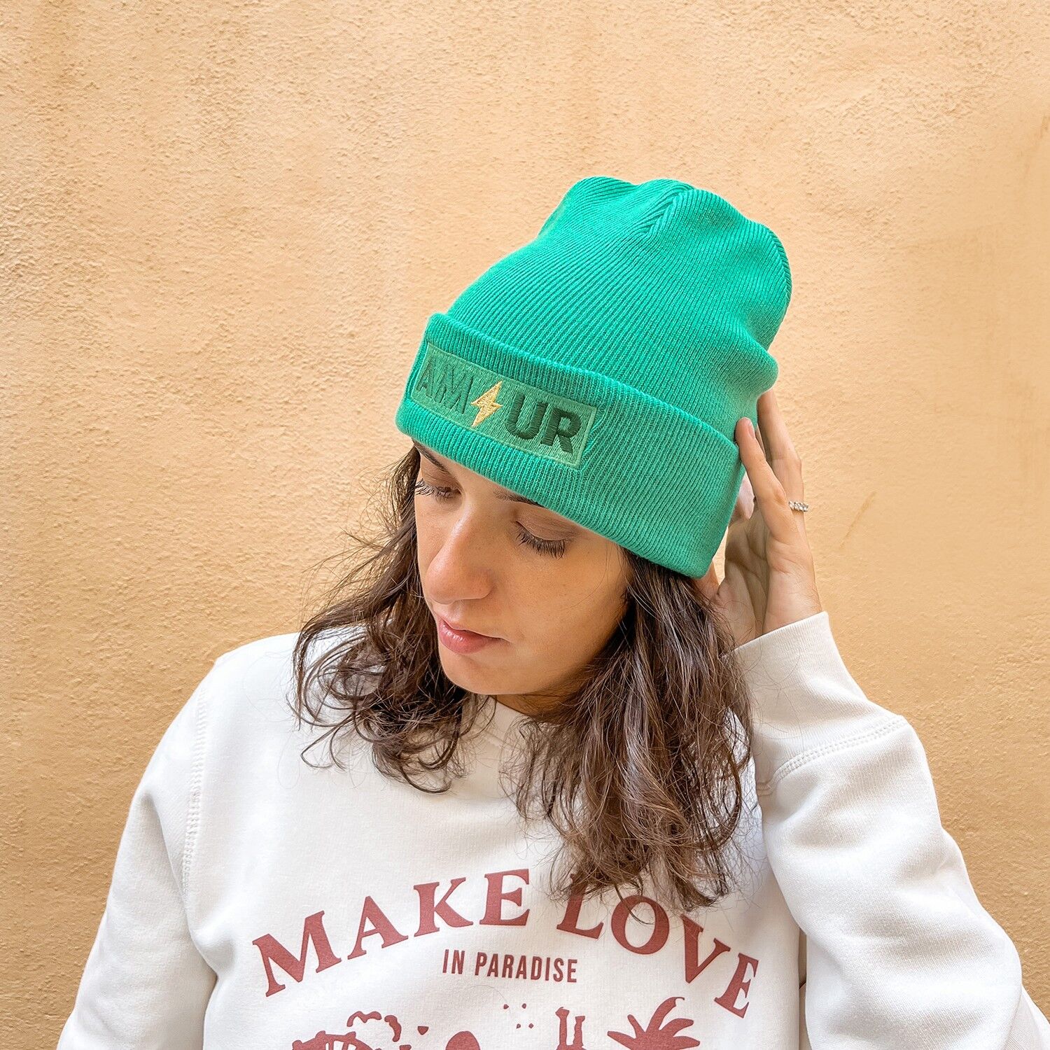 Bestickte grüne Amour-Mütze für Frauen