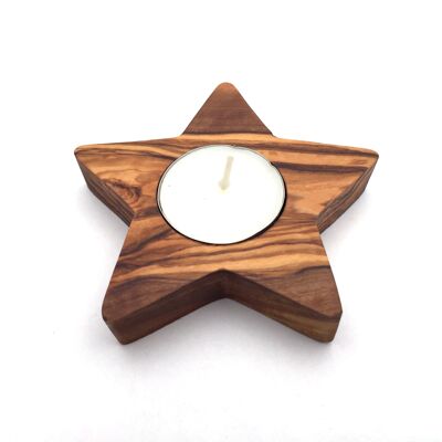 Tea light holder star candle holder handmade olive wood