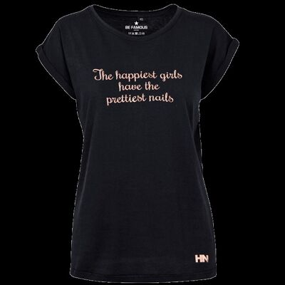 "T-Shirt Schwarz- Schrift Kupfer - ""The happiest girls.."""
