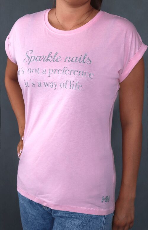 "T-Shirt Rosa- Schrift Silber - ""Sparkle nails.."""