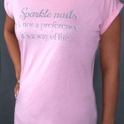 "T-Shirt Rosa- Schrift Silber - ""Sparkle nails.."""