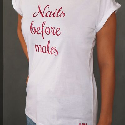 "T-Shirt Weiß- Schrift Pink - ""Nails before..."""