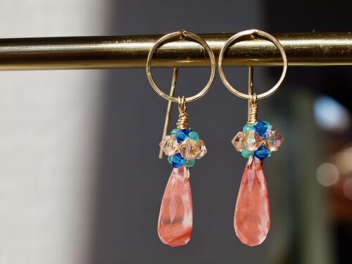 Boucles d’oreilles en or jaune 14K Quartz Gemstone 14K avec cerceaux détachables face à l’avant fils d’oreille verticaux