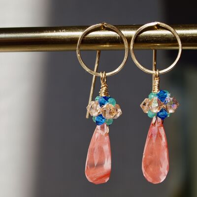 Boucles d’oreilles en or jaune 14K Quartz Gemstone 14K avec cerceaux détachables face à l’avant fils d’oreille verticaux