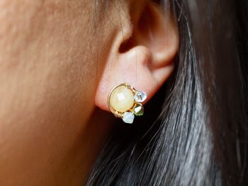 Boucles d’oreilles jaunes avec détail de cristaux vert menthe, rempli d’or rose, bijoux d’automne, cadeau pour elle, idée cadeau, 3