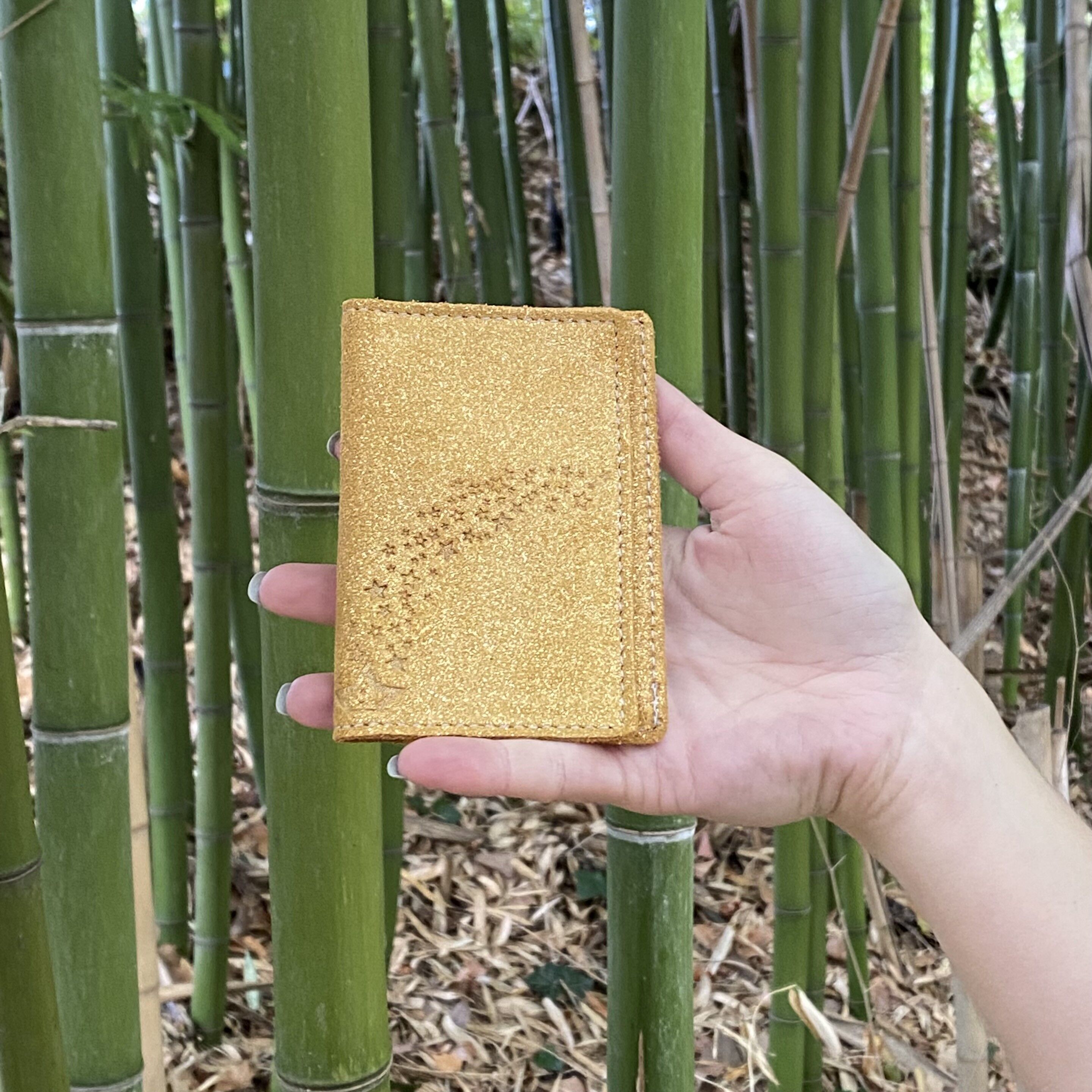 Portacarte doppio in pelle glitterata