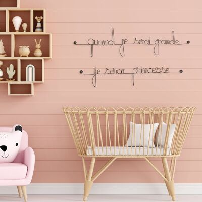 Wanddekoration aus Draht – Zitat „Wenn ich groß bin, werde ich eine Prinzessin sein“ – Kinderzimmer für Mädchen – Geschenk zur Geburt