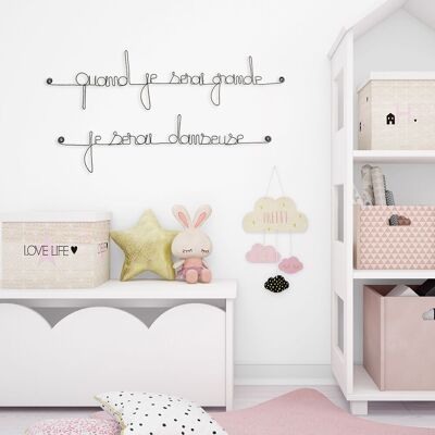 Wire Wall Decoration - Quote "When I grow up, I will be a dancer" - Children's Girl's Room - Birth Gift