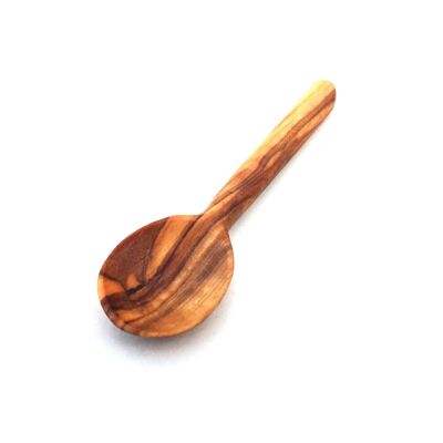 Cucchiaino da 8 cm con manico rotondo realizzato a mano in legno d'ulivo