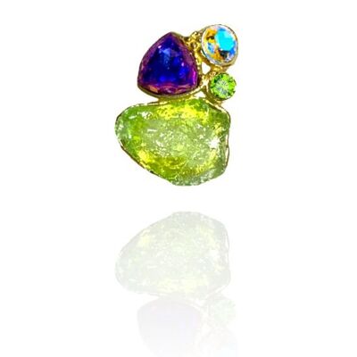 Anello LUMINA in pietra di resina con tre cristalli - regolabile