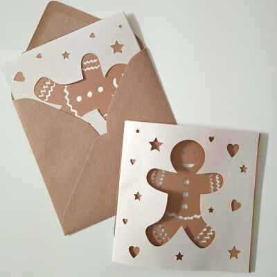Cartolina di Natale fustellata e cucita Biscotto di pan di zenzero