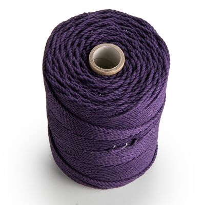 Cordón de macramé Cuerda Cuerda 3 capas Giro 3 mm x 200 m 3 hebras cordón de algodón PÚRPURA OSCURO