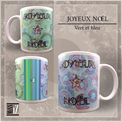 Taza - Navidad - Noche de paz - Azul y verde