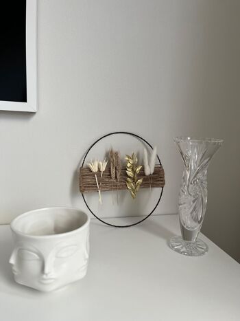 Couronne de fleurs séchées | Couronne de corde de jute | Or & blanc | 20cm 2
