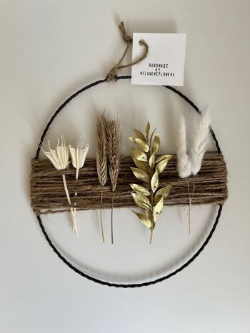 Couronne de fleurs séchées | Couronne de corde de jute | Or & blanc | 30cm 2