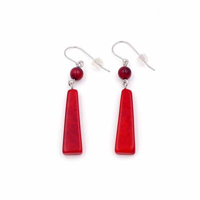 Tagua earring, Cuadribola, red