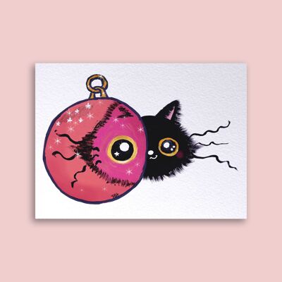 Carte Noël Chat et Boule