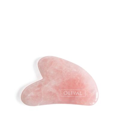Piedra Gua Sha para masaje facial fabricada en cuarzo rosa