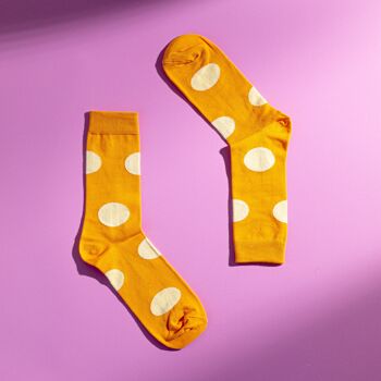 Chaussettes pour homme en coton égyptien à pois orange 3