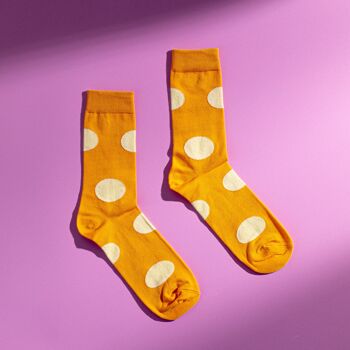 Chaussettes pour homme en coton égyptien à pois orange 4