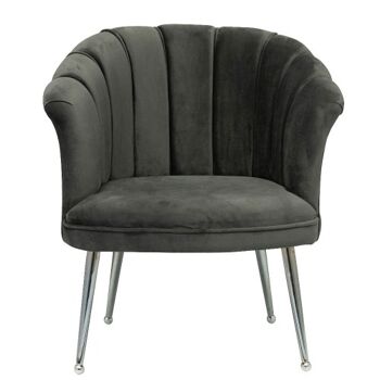 Fauteuil coque en velours de luxe Mila | Gris | jambes d'argent 2