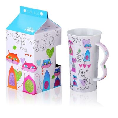 Porcelain big mug with cats 550ml, giftbox