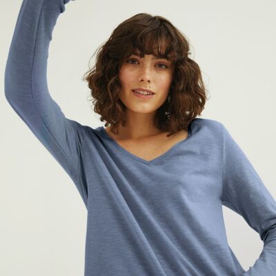 T-Shirt Esterella Con Scollo A V - Blu Paese